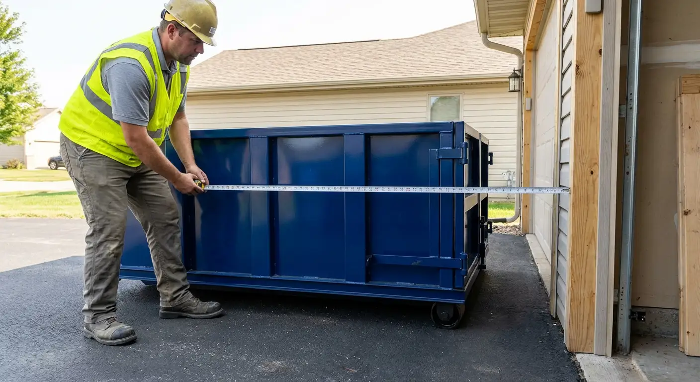 Site assessment for dumpster placement showing clearance requirements in Hollywood, FL