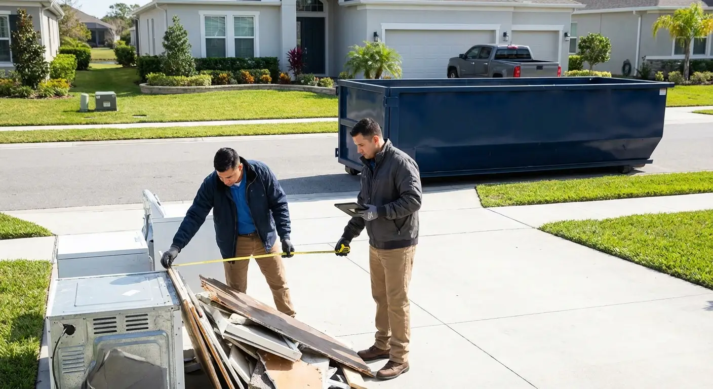 Concrete dumpster rental delivery truck in Hollywood, FL